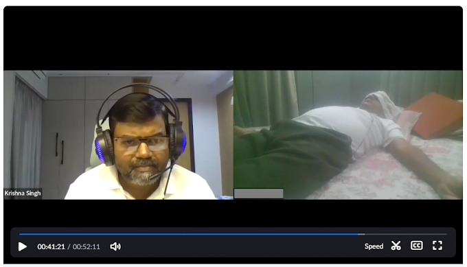 Krishna Singh holding space during an online Past Life Regression session — client lying down comfortably